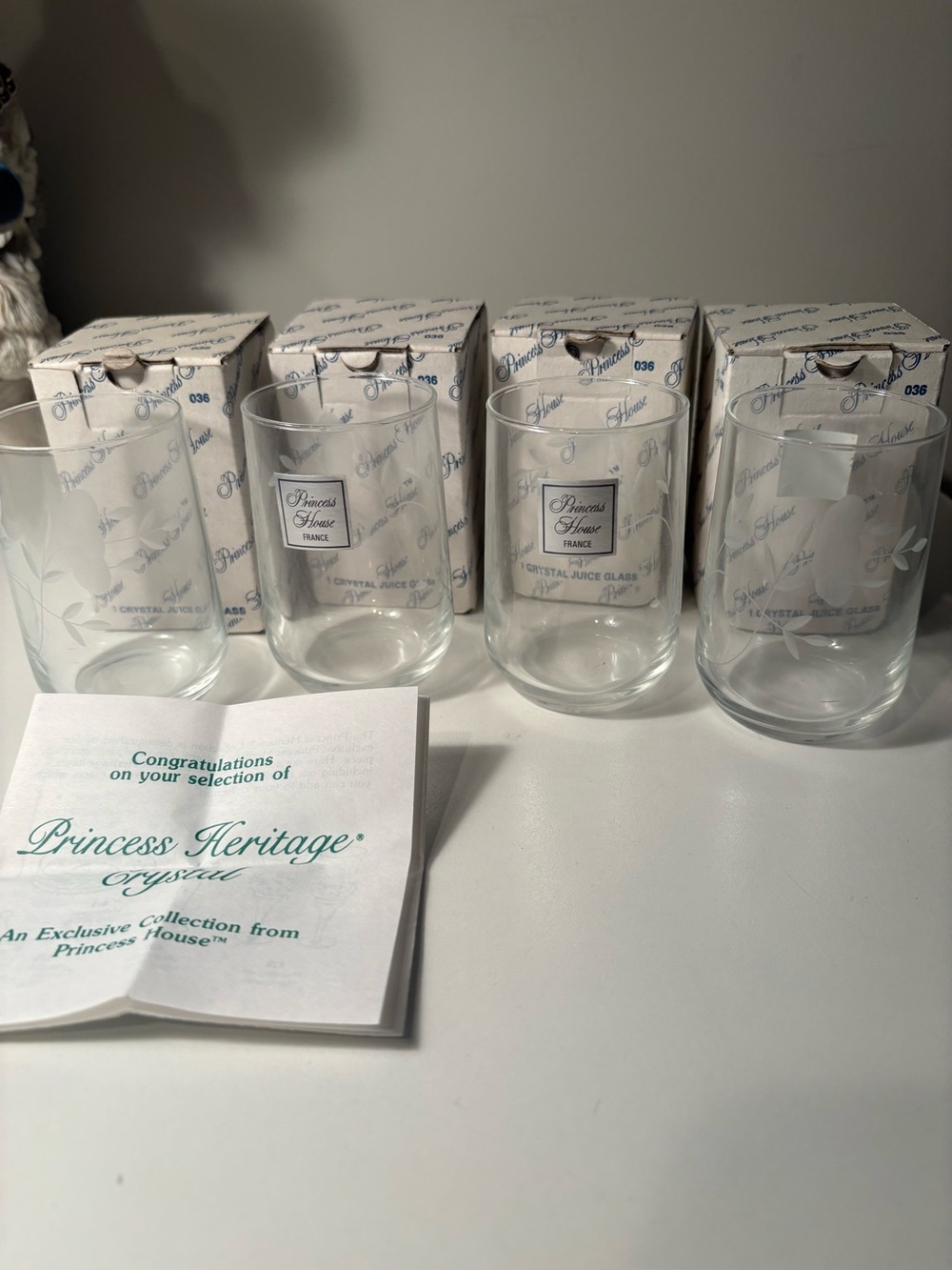 Vintage Princess House Heritage, Crystal number 036 juice glasses in boxes